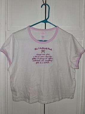 PINK Victoria's Secret Girls White Tee Light Pink Trim and Embroidered Chest